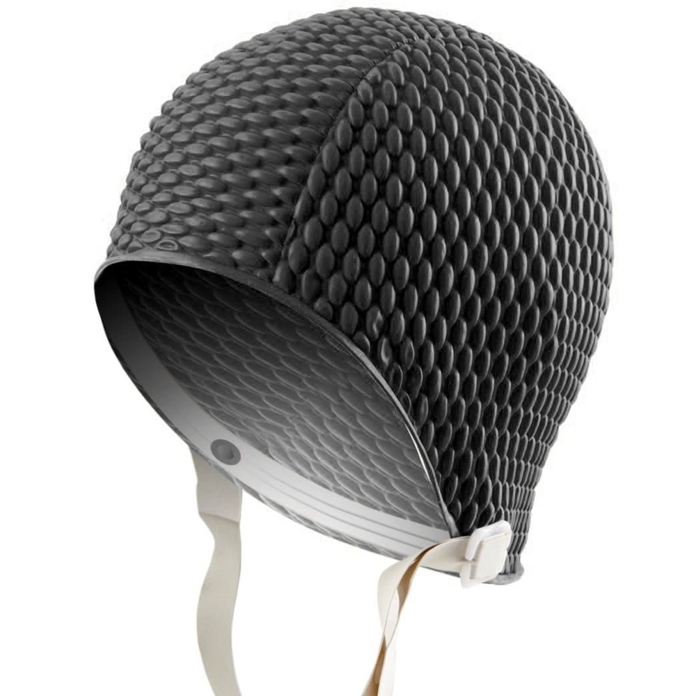 Retro inspired rubber swim caps